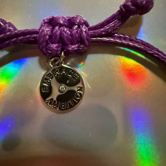 Tory Burch Purple Cord Bracelet with Silver Charm - Embrace Ambition! - Picture 3 of 4